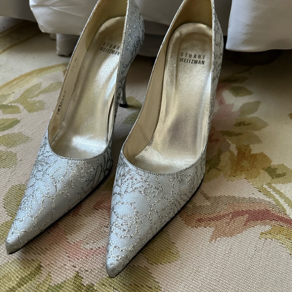 Stuart Weitzman Silver Sparkly Stiletto Heels